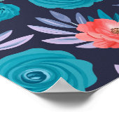 ターコイズバラ&コーラルフラワーズウィズパステル離れ ポスター (角)