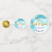 ターコイズバルミツワーゴールドフォイルスクリプト水彩 コンフェッティ (正面)