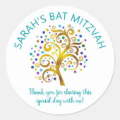 ターコイズバルミツワーゴールドフォイルツリーのライフ型 ラウンドシール (正面)