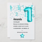 ターコイズバルーン1st誕生日パーティの招待状 招待状 (正面)