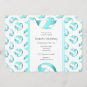 ターコイズバレーボールパターン女の子の誕生日 招待状 (正面/裏面)