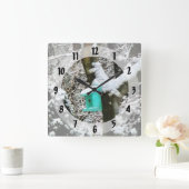 ターコイズバードハウスin冬 スクエア壁時計 (ホーム)