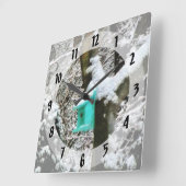 ターコイズバードハウスin冬 スクエア壁時計 (傾斜)