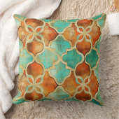 ターコイズバーンドオレンジモロッコタイルボホ クッション (ブランケット)