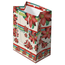 ターコイズバーンドレッド花 ミディアムペーパーバッグ