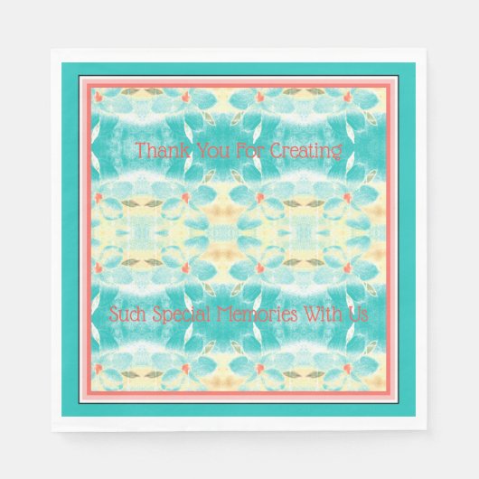 ターコイズパターン（の模様が）ある花 スタンダードランチョンナプキン (正面)