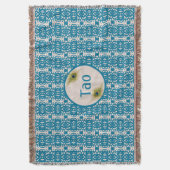 ターコイズパターン&ベージュタオの孔雀の羽 スローブランケット (正面縦)