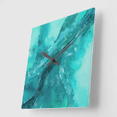 ターコイズパレット流れる抽象芸術 スクエア壁時計 (傾斜)