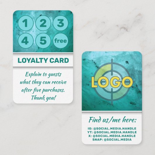 ターコイズパンチカードサロンスパマッサージ ロイヤリティカード (正面/裏面)