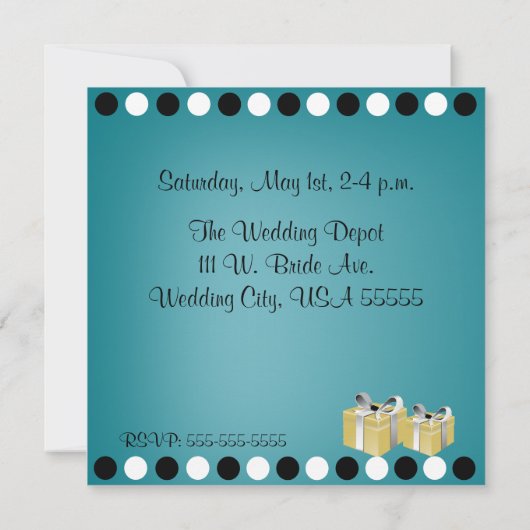 ターコイズパーソナライズされたとゼブラブライダルシャワー 招待状 (裏面)