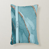 ターコイズパーソナライズされたティール(緑がかった色)金ゴールドマーブルゲート アクセントクッション (正面(垂直))