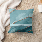 ターコイズパーソナライズされたティール（緑がかった色）金ゴールドマーブルゲート クッション (ブランケット)