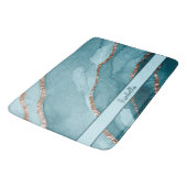 ターコイズパーソナライズされたティール（緑がかった色）金ゴールドマーブルゲート バスマット (アングル)