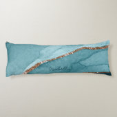 ターコイズパーソナライズされたティール(緑がかった色)金ゴールドマーブルゲート ボディピロー (裏面)