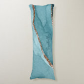ターコイズパーソナライズされたティール(緑がかった色)金ゴールドマーブルゲート ボディピロー (正面縦)