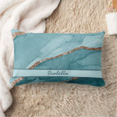 ターコイズパーソナライズされたティール(緑がかった色)金ゴールドマーブルゲート ランバークッション (ブランケット)