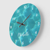ターコイズパーソナライズされたブルーウォーターウォールクロック ラージ壁時計 (傾斜)