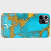 ターコイズパーソナライズされた金ゴールド大理石BUDGET iPhoneケース (裏面横)