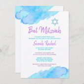 ターコイズパープルのバットミツバ 招待状 (正面/裏面)