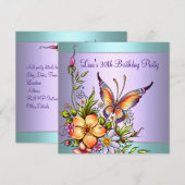 ターコイズパープルの蝶 女性の30歳の誕生日 招待状 (正面/裏面)