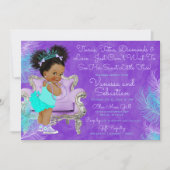 ターコイズパープルアフロパフベビーシャワー水彩 招待状 (正面)