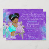 ターコイズパープルアフロパフベビーシャワー水彩 招待状 (正面/裏面)