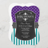 ターコイズパープルチョークボードストライプベイビーシャワー招待状 招待状 (正面/裏面)