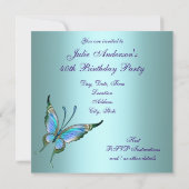 ターコイズパープルバタフライエレガント40歳の誕生日パーティー 招待状 (裏面)