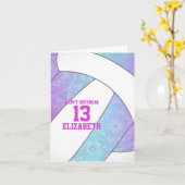 ターコイズパープルピンクバレーボールハッピーバースデー カード (黄色い花)