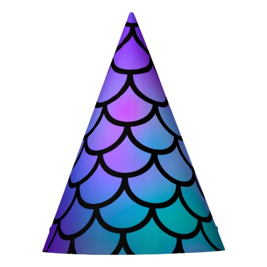ターコイズパープルピンクブルーマーメイドスケールファンタジーフィッシュ パーティーハット (正面)
