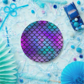 ターコイズパープルピンクブルーマーメイドスケールファンタジーフィッシュ ペーパープレート (パーティー)