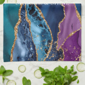 ターコイズパープルブルー金ゴールドグリッター大理石 キッチンタオル (折り畳み)