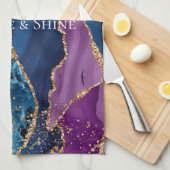 ターコイズパープルブルー金ゴールドグリッター大理石 キッチンタオル (四つ折り)