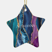 ターコイズパープルブルー金ゴールドグリッター大理石 セラミックオーナメント (左)