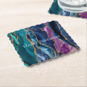 ターコイズパープルブルー金ゴールドグリッター大理石 ペーパーコースター (アングル)