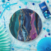 ターコイズパープルブルー金ゴールドグリッター大理石 ペーパープレート (パーティー)