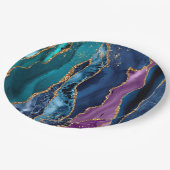 ターコイズパープルブルー金ゴールドグリッター大理石 ペーパープレート (アングル)