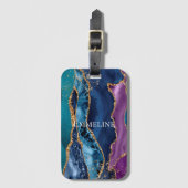 ターコイズパープルブルー金ゴールドグリッター大理石 ラゲッジタグ (正面縦)