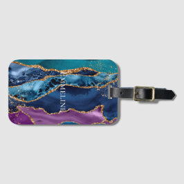 ターコイズパープルブルー金ゴールドグリッター大理石 ラゲッジタグ