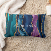 ターコイズパープルブルー金ゴールドグリッター大理石 ランバークッション (ブランケット)