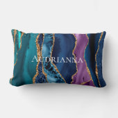 ターコイズパープルブルー金ゴールドグリッター大理石 ランバークッション (正面)