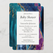 ターコイズパープルブルー金ゴールドグリッター大理石 招待状 (正面/裏面)