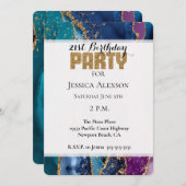 ターコイズパープルブルー金ゴールドグリッター大理石 招待状 (正面/裏面)