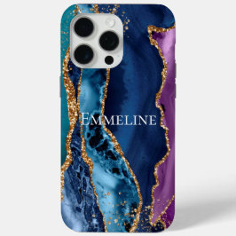 ターコイズパープルブルー金ゴールドグリッター大理石 iPhone 15 PRO MAXケース