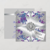 ターコイズパープルローズのブライダルシャワー招待状 招待状 (正面/裏面)