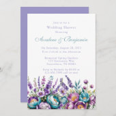 ターコイズパープルワイルドフラワーズウェディングシャワー 招待状 (正面/裏面)
