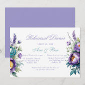 ターコイズパープルワイルドフラワーピーニーリハーサルディナー 招待状 (正面/裏面)