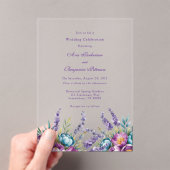 ターコイズパープルワイルドフラワー結婚ズお祝い アクリル招待状 (インサイチュ (ポータブル))