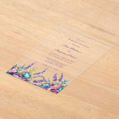 ターコイズパープルワイルドフラワー結婚ズお祝い アクリル招待状 (レイダウン)