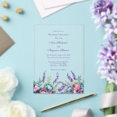 ターコイズパープルワイルドフラワー結婚ズお祝い アクリル招待状 (インサイチュ (ウェディング))